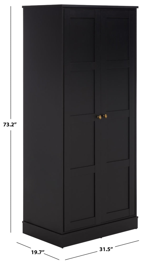 Safavieh Shafa Two Door Wardrobe with Brass Hardware Slim Tall Bedroom Storage Cabinet Black STG3102C-2BX