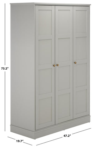 Safavieh Shafa Three Door Wardrobe with Brass Hardware Refined Storage for Modern Bedrooms Gray STG3103A-3BX