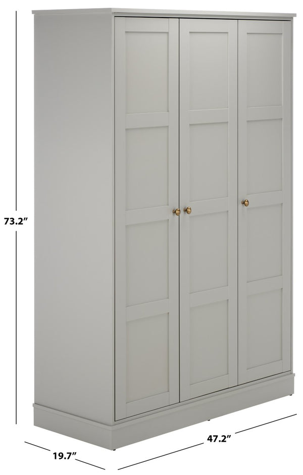 Safavieh Shafa Three Door Wardrobe with Brass Hardware Refined Storage for Modern Bedrooms Gray STG3103A-3BX