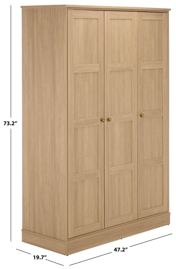 Safavieh Shafa Three Door Wardrobe with Brass Hardware Refined Storage for Modern Bedrooms Beige STG3103B-3BX