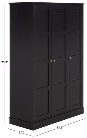 Safavieh Shafa Three Door Wardrobe with Brass Hardware Refined Storage for Modern Bedrooms Black STG3103C-3BX