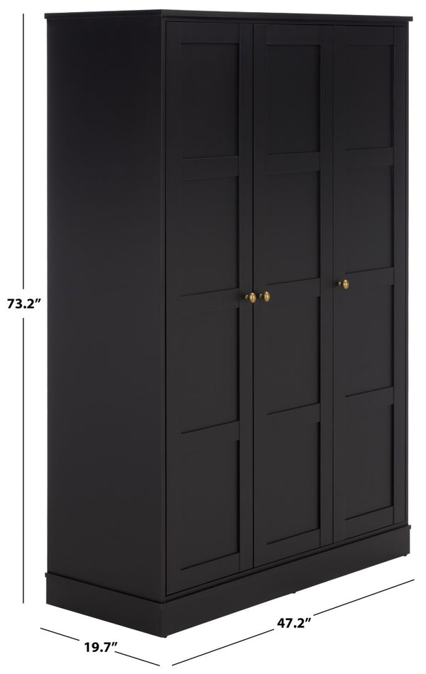 Safavieh Shafa Three Door Wardrobe with Brass Hardware Refined Storage for Modern Bedrooms Black STG3103C-3BX