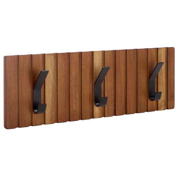 Safavieh Fraizer 3 Hook Wall Mounted Coat Rack - Elegant Natural Acacia Wood For Stylish Home Organization Natural Acacia ,Black Mdf,Mahogany Veneer,Mahogany Wood Stg5000a