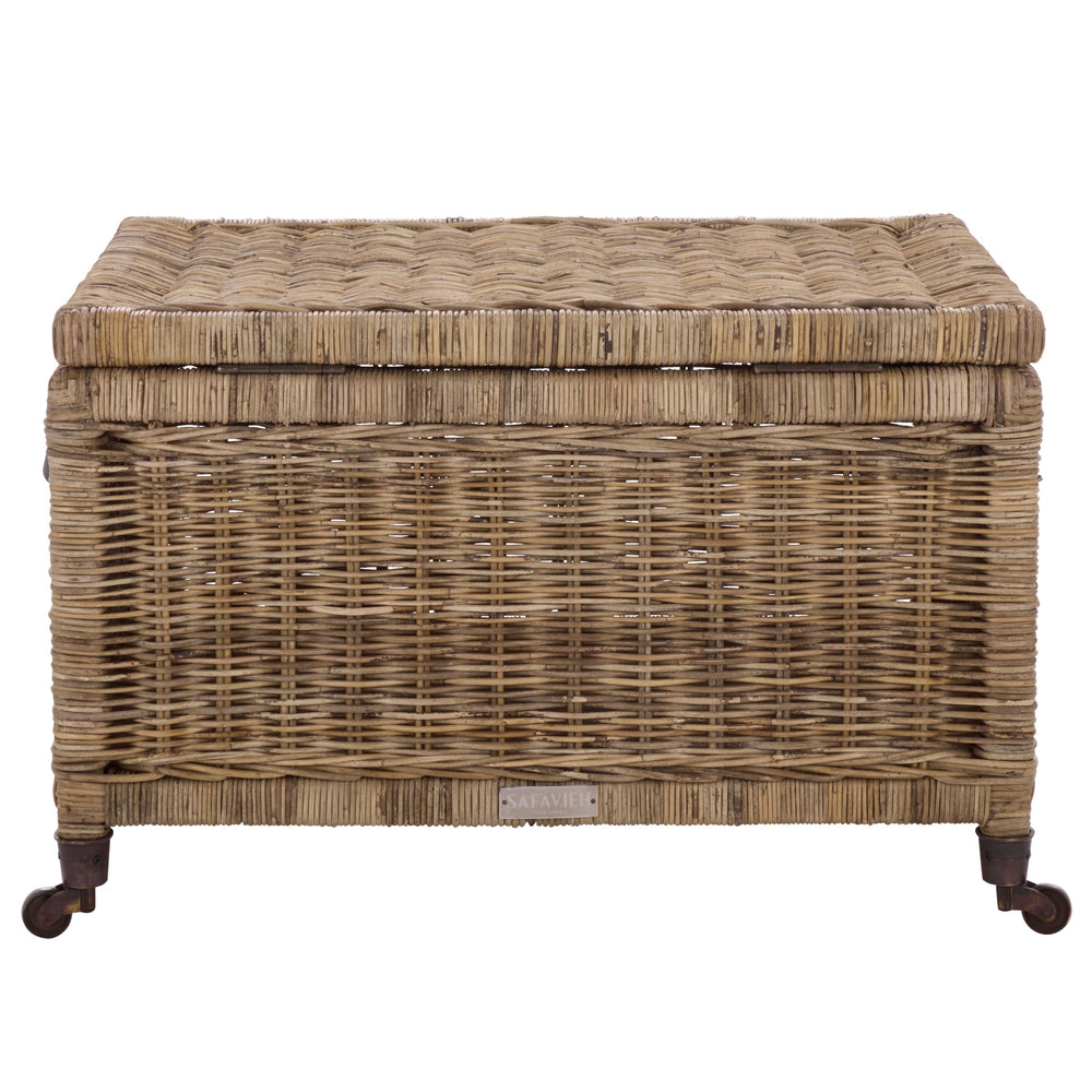 Safavieh Sanaki Natural Rattan Storage Bin With Wheels – Stylish, Functional Space Saver For Any Room Decor Natural Rattan,Wooden & Brass Wheels Stg5400a