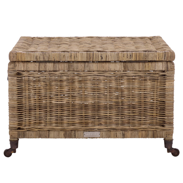 Safavieh Sanaki Natural Rattan Storage Bin With Wheels – Stylish, Functional Space Saver For Any Room Decor Natural Rattan,Wooden & Brass Wheels Stg5400a