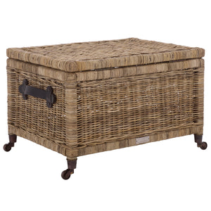 Safavieh Sanaki Natural Rattan Storage Bin With Wheels – Stylish, Functional Space Saver For Any Room Decor Natural Rattan,Wooden & Brass Wheels Stg5400a