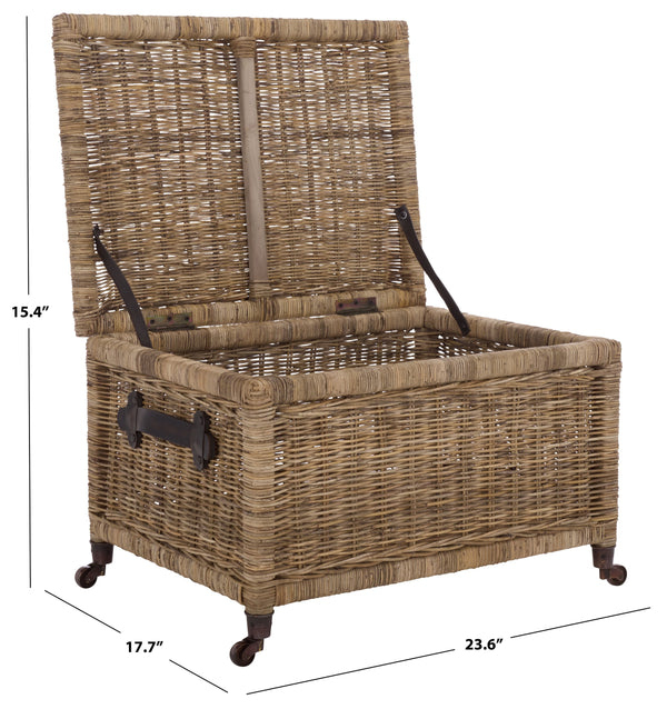 Safavieh Sanaki Natural Rattan Storage Bin With Wheels – Stylish, Functional Space Saver For Any Room Decor Natural Rattan,Wooden & Brass Wheels Stg5400a