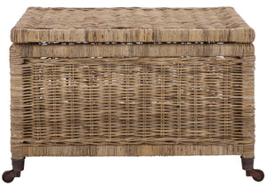 Safavieh Sanaki Natural Rattan Storage Bin With Wheels – Stylish, Functional Space Saver For Any Room Decor Natural Rattan,Wooden & Brass Wheels Stg5400a