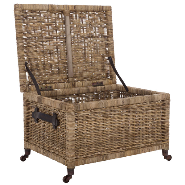 Safavieh Sanaki Natural Rattan Storage Bin With Wheels – Stylish, Functional Space Saver For Any Room Decor Natural Rattan,Wooden & Brass Wheels Stg5400a