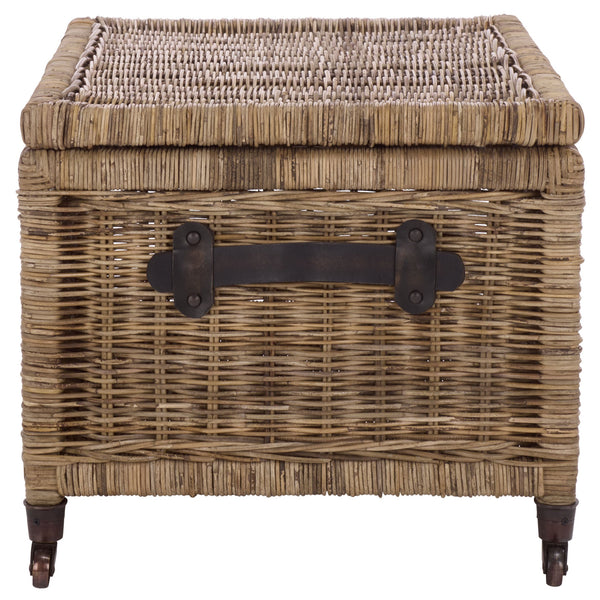 Safavieh Sanaki Natural Rattan Storage Bin With Wheels – Stylish, Functional Space Saver For Any Room Decor Natural Rattan,Wooden & Brass Wheels Stg5400a