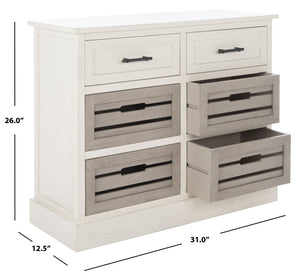 Safavieh Briar 6-Drawer Storage Chest - Farmhouse Style Organizer For Bedroom, Entryway & Closet Solutions Distressed White Frame / Greige Drawers STG5701A