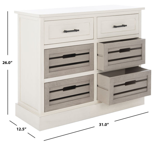 Safavieh Briar 6-Drawer Storage Chest - Farmhouse Style Organizer For Bedroom, Entryway & Closet Solutions Distressed White Frame / Greige Drawers STG5701A