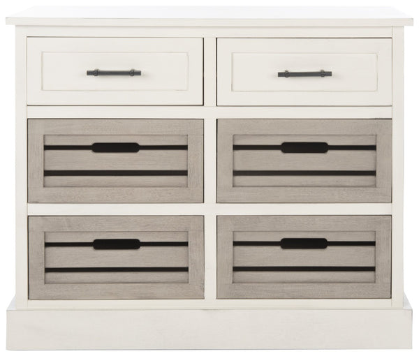 Safavieh Briar 6-Drawer Storage Chest - Farmhouse Style Organizer For Bedroom, Entryway & Closet Solutions Distressed White Frame / Greige Drawers STG5701A