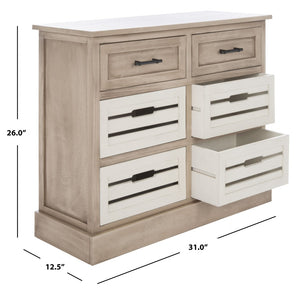 Safavieh Briar 6-Drawer Storage Chest - Farmhouse Style Organizer For Bedroom, Entryway & Closet Solutions Sand Frame / Distressed White Drawers STG5701B
