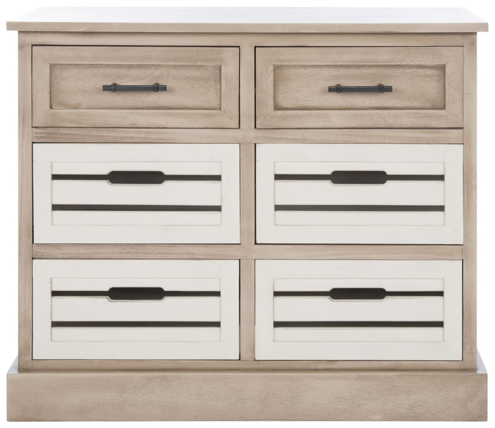 Safavieh Briar 6-Drawer Storage Chest - Farmhouse Style Organizer For Bedroom, Entryway & Closet Solutions Sand Frame / Distressed White Drawers STG5701B