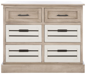 Safavieh Briar 6-Drawer Storage Chest - Farmhouse Style Organizer For Bedroom, Entryway & Closet Solutions Sand Frame / Distressed White Drawers STG5701B