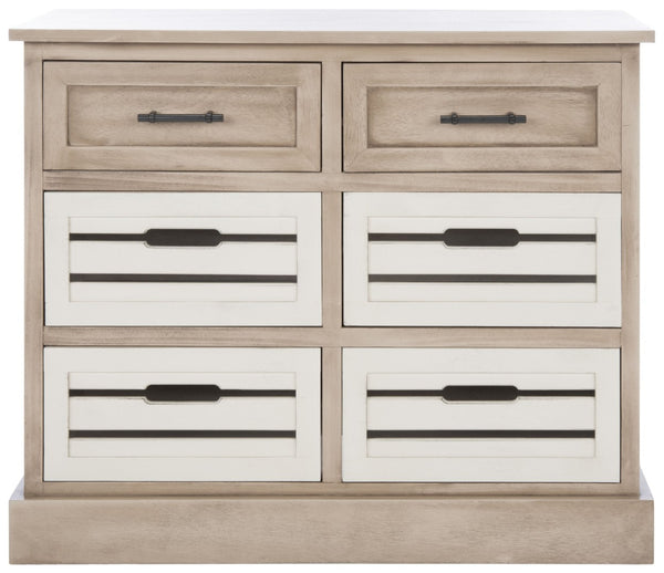 Safavieh Briar 6-Drawer Storage Chest - Farmhouse Style Organizer For Bedroom, Entryway & Closet Solutions Sand Frame / Distressed White Drawers STG5701B