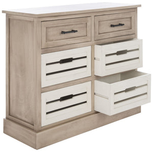 Safavieh Briar 6-Drawer Storage Chest - Farmhouse Style Organizer For Bedroom, Entryway & Closet Solutions Sand Frame / Distressed White Drawers STG5701B