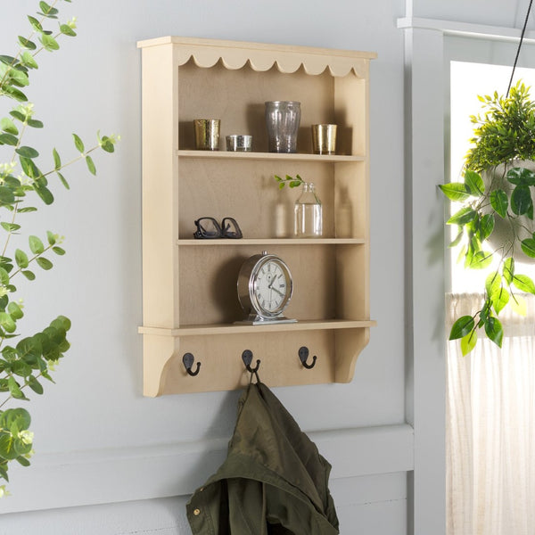 Safavieh Haven Wall Rack With 3 Hooks And Open Shelves For Stylish Entryway Storage And Organization Solutions Natural STG5702A