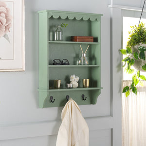 Safavieh Haven Wall Rack With 3 Hooks And Open Shelves For Stylish Entryway Storage And Organization Solutions Sage Green STG5702C