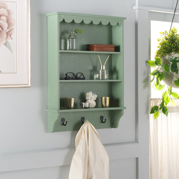 Safavieh Haven Wall Rack With 3 Hooks And Open Shelves For Stylish Entryway Storage And Organization Solutions Sage Green STG5702C