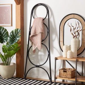 Safavieh Kino Three-Tier Towel Hanger - Stylish Rattan Storage For Towels, Throws, And Scarves In Any Room Black STG6501B