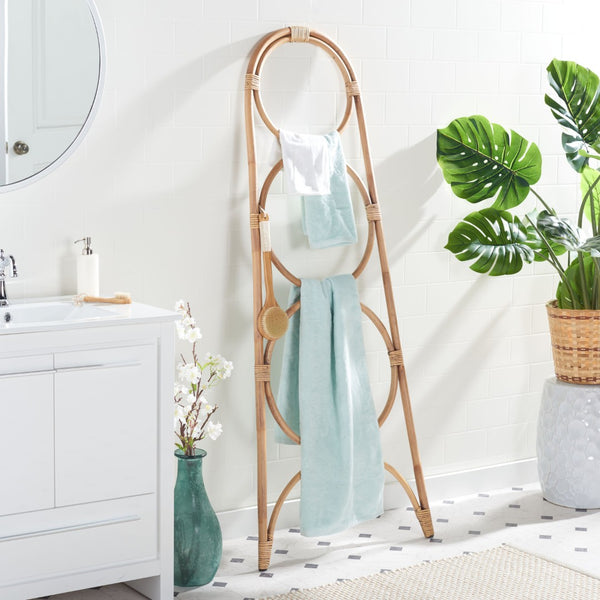 Safavieh Kino Three-Tier Towel Hanger - Stylish Rattan Storage For Towels, Throws, And Scarves In Any Room Honey Brown Wash STG6501C