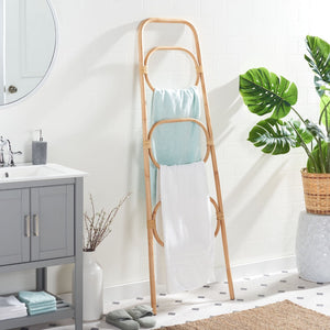 Safavieh Keita Three-Tier Rattan Towel Hanger For Coastal Decor - Space-Saving, Stylish Bathroom Storage Solution Natural STG6502A