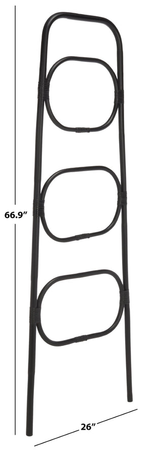 Safavieh Keita Three-Tier Rattan Towel Hanger For Coastal Decor - Space-Saving, Stylish Bathroom Storage Solution Black STG6502B