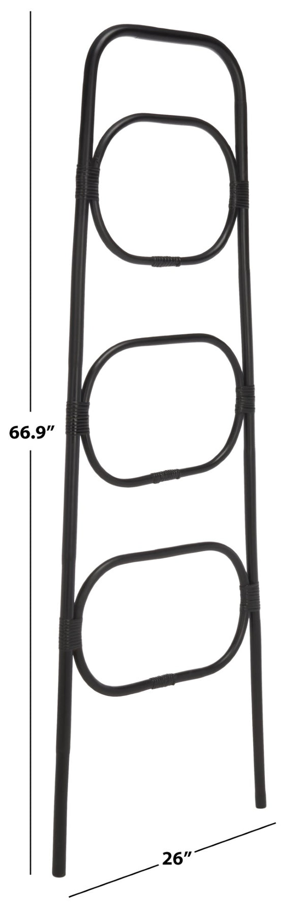 Safavieh Keita Three-Tier Rattan Towel Hanger For Coastal Decor - Space-Saving, Stylish Bathroom Storage Solution Black STG6502B