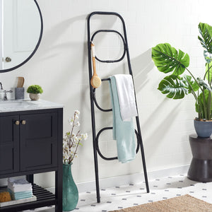 Safavieh Keita Three-Tier Rattan Towel Hanger For Coastal Decor - Space-Saving, Stylish Bathroom Storage Solution Black STG6502B