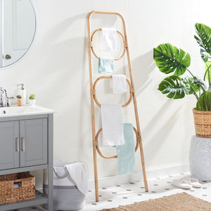 Safavieh Keita Three-Tier Rattan Towel Hanger For Coastal Decor - Space-Saving, Stylish Bathroom Storage Solution Honey Brown Wash STG6502C