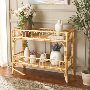 Safavieh Isaiah 2 Tier Console Table - Stylish Rattan Storage Solution For Modern Home Décor And Organization Natural Rattan Stg6509a