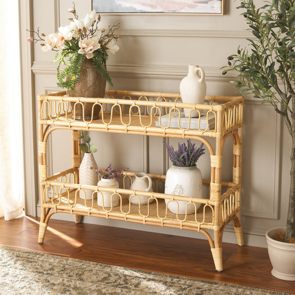 Safavieh Isaiah 2 Tier Console Table - Stylish Rattan Storage Solution For Modern Home Décor And Organization Natural Rattan Stg6509a