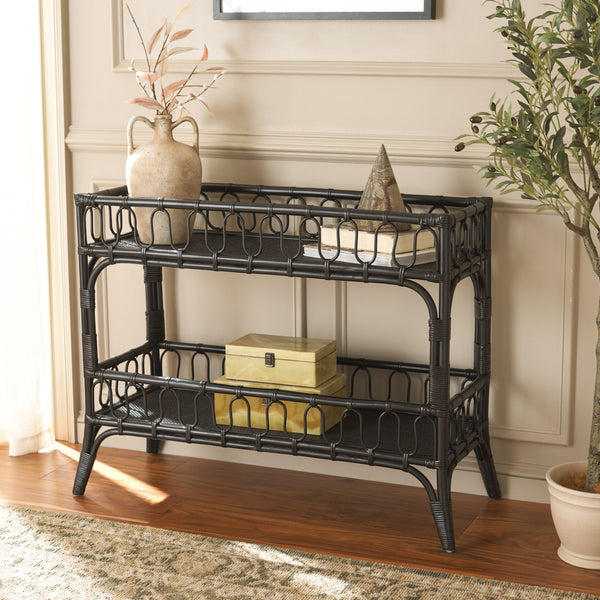 Safavieh Isaiah 2 Tier Console Table - Stylish Rattan Storage Solution For Modern Home Décor And Organization Black Rattan Stg6509b