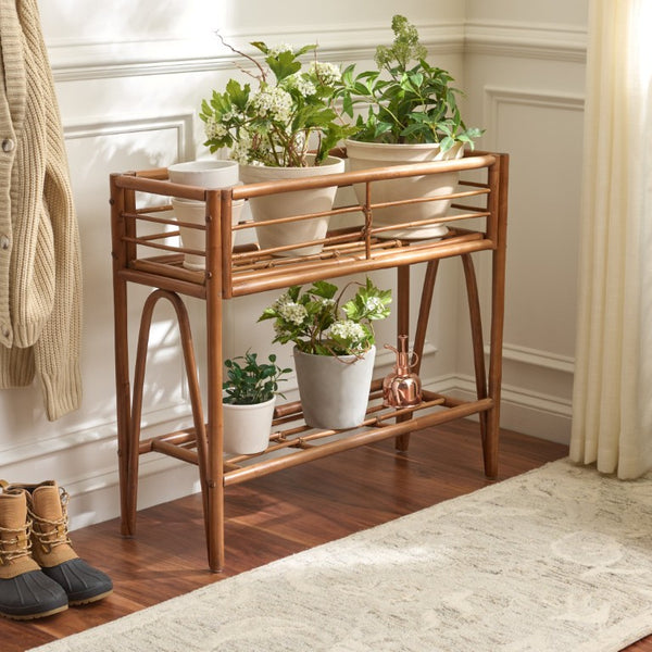 Safavieh Julep Slim Wood Plant Stand Console Natural Finish Entryway Accent Organic Style STG6511A
