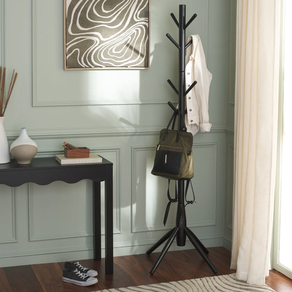 Sergius Coat Stand With Solid Wood Frame, Slim 18"X18" Base, Multiple Hooks For Organized Entryways