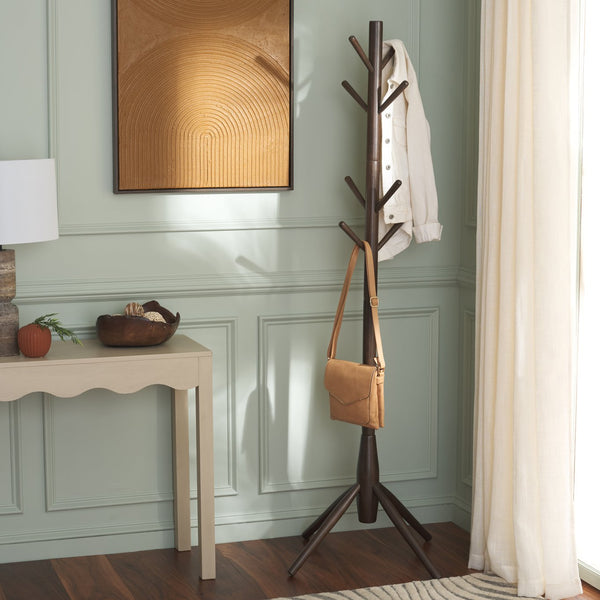 Sergius Coat Stand With Solid Wood Frame, Slim 18"X18" Base, Multiple Hooks For Organized Entryways