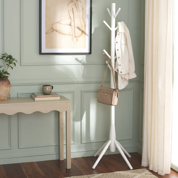 Sergius Coat Stand With Solid Wood Frame, Slim 18"X18" Base, Multiple Hooks For Organized Entryways