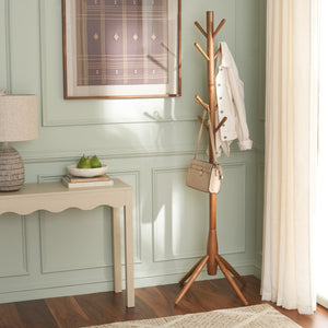 Sergius Coat Stand With Solid Wood Frame, Slim 18"X18" Base, Multiple Hooks For Organized Entryways