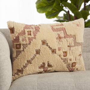 Jaipur Living Vibe by Jaipur Living Wool Blend Lumbar Pillow Cover Tribal Cream Pink Woven PLC102404