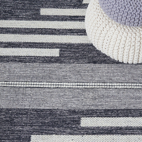 Striped Kilim Hand Woven Contemporary Rug - Luxurious 90% Cotton & 10% Wool from India, 5mm Pile Height