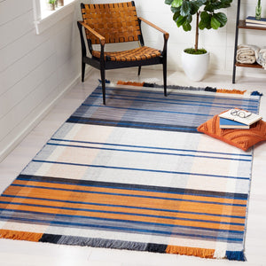 Striped Kilim Flat Weave Rug - Luxurious 95% Wool & 5% Cotton, Contemporary Style from India