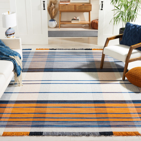 Striped Kilim Flat Weave Rug - Luxurious 95% Wool & 5% Cotton, Contemporary Style from India