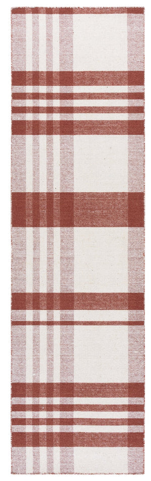 Safavieh Striped Handloom Durrie Kilim Rug Rust Ivory Plaid Flatweave — Wool Cotton, Low-Profile Rustic Charm 3'-0" x 5'-0" STK902P-3