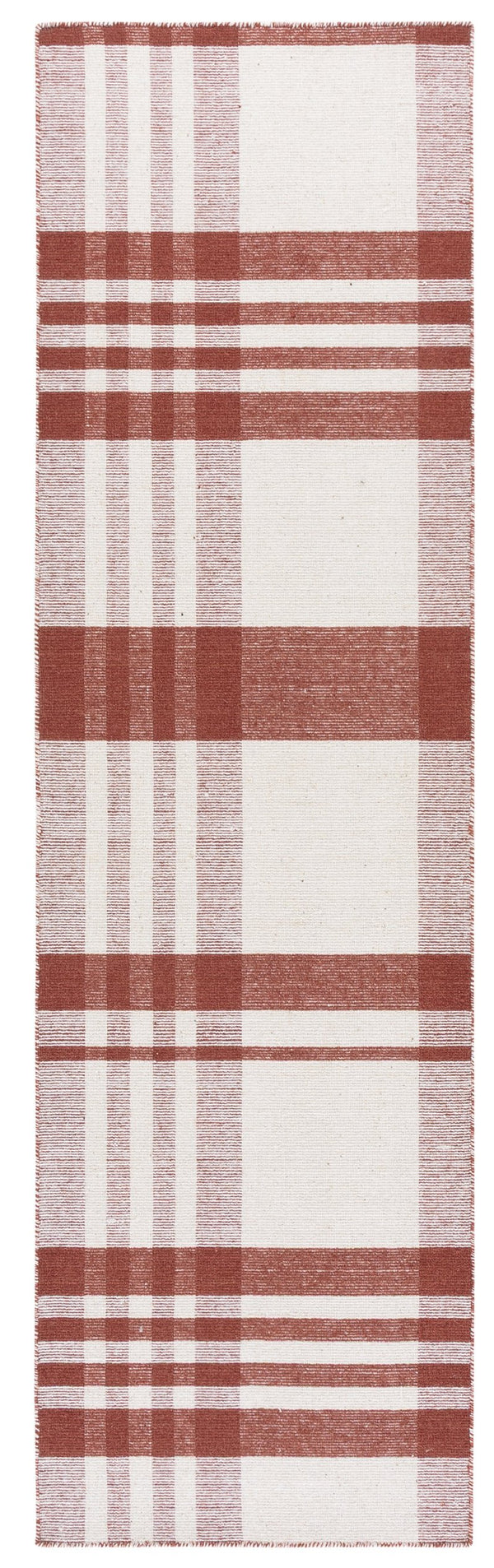 Safavieh Striped Handloom Durrie Kilim Rug Rust Ivory Plaid Flatweave — Wool Cotton, Low-Profile Rustic Charm 3'-0" x 5'-0" STK902P-3