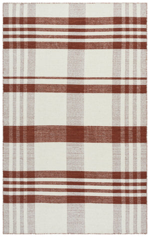 Safavieh Striped Handloom Durrie Kilim Rug Rust Ivory Plaid Flatweave — Wool Cotton, Low-Profile Rustic Charm 3'-0" x 5'-0" STK902P-3