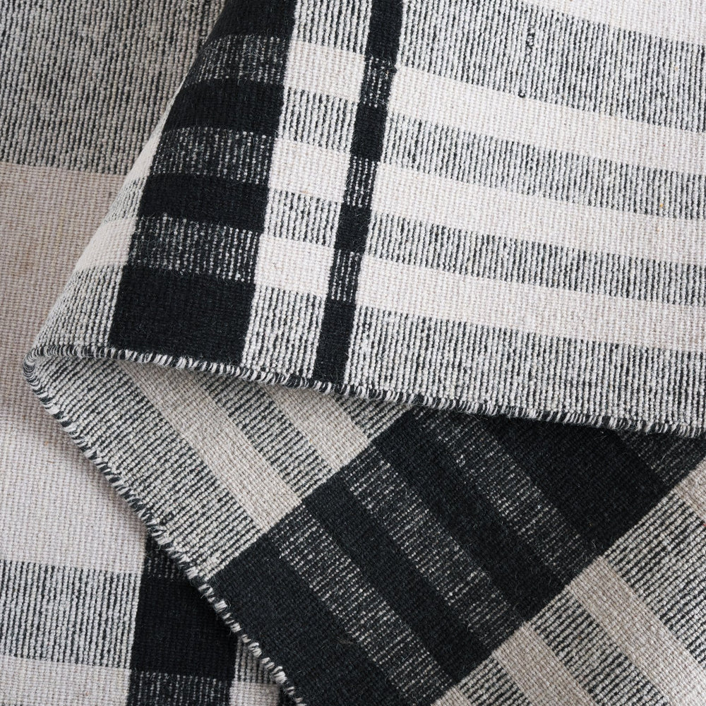 Safavieh Striped Handloom Durrie Runner In Black & Light Blush — Wool-Cotton Kilim Plaid, Low Pile Durability 2'-3" x 8'-0" STK902U-28