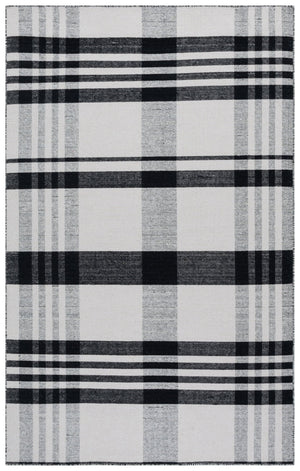 Safavieh Striped Handloom Kilim Rug In Black & Light Blush — Low‑Profile Wool-Cotton Durrie, Modern Texture 6'-0" x 9'-0" STK902U-6