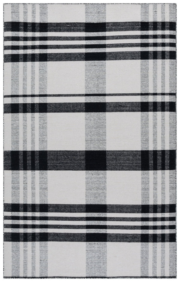 Safavieh Striped Handloom Kilim Rug In Black & Light Blush — Low‑Profile Wool-Cotton Durrie, Modern Texture 6'-0" x 9'-0" STK902U-6